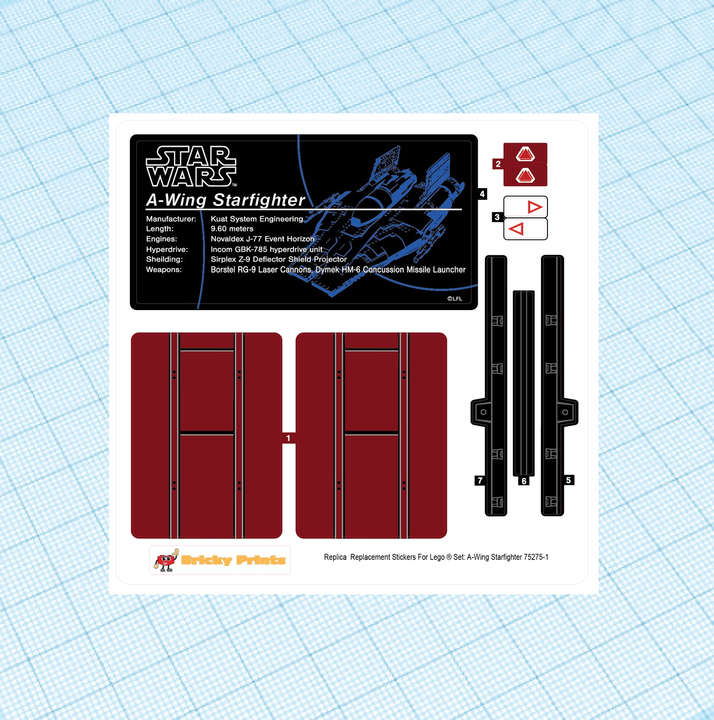 Replica Replacement sticker Set: A-wing Starfighter - UCS 75275