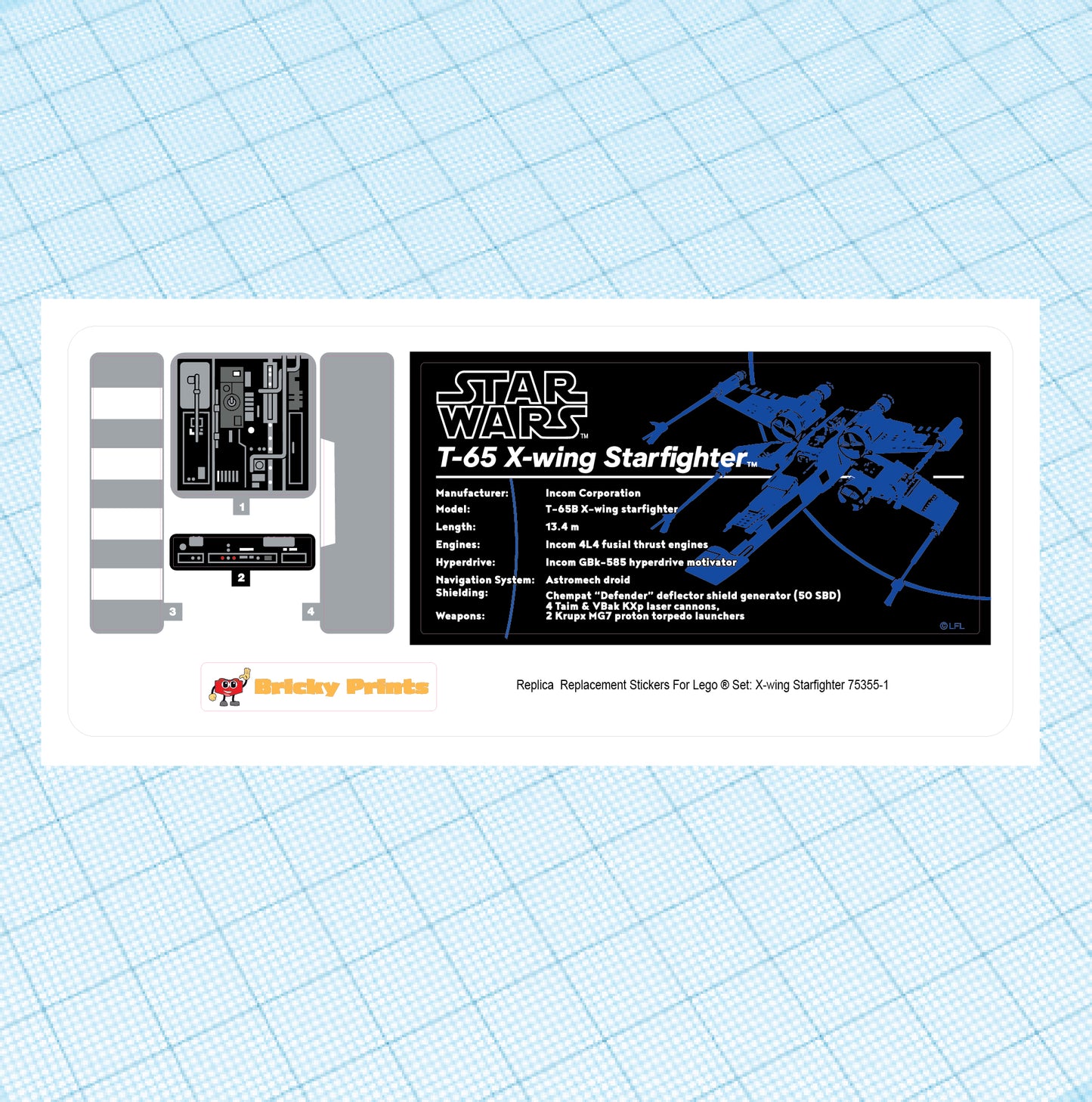 Replica Replacement sticker Set: X-wing Starfighter - UCS {3rd edition} 75355
