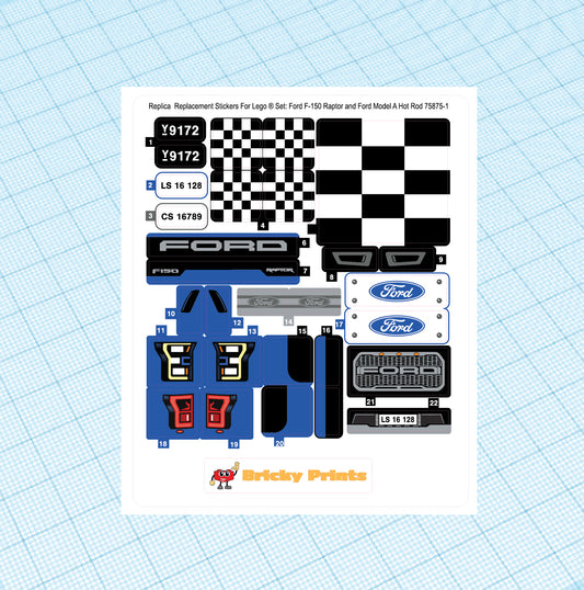 Replica Replacement sticker set: Speed Champions F150 Rapt and Model A Hot Rod 75875