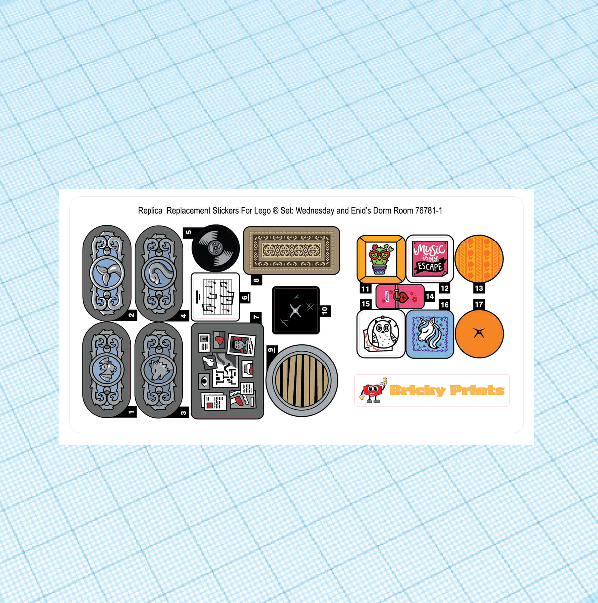 Replica Replacement sticker Set: Wednesday and Enid's Dorm Room 76781
