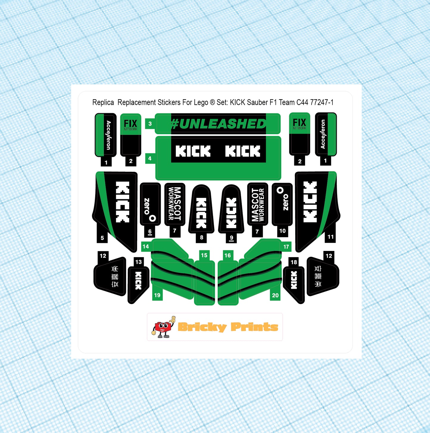 Replica Replacement sticker set: Speed Champions KICK Sauber F 1 Team C44 77247