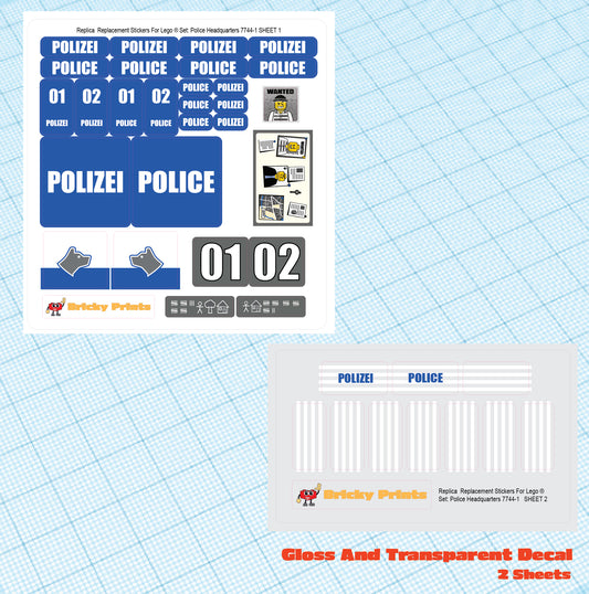 Replica Replacement sticker set:  City  Police Headquarters 7744