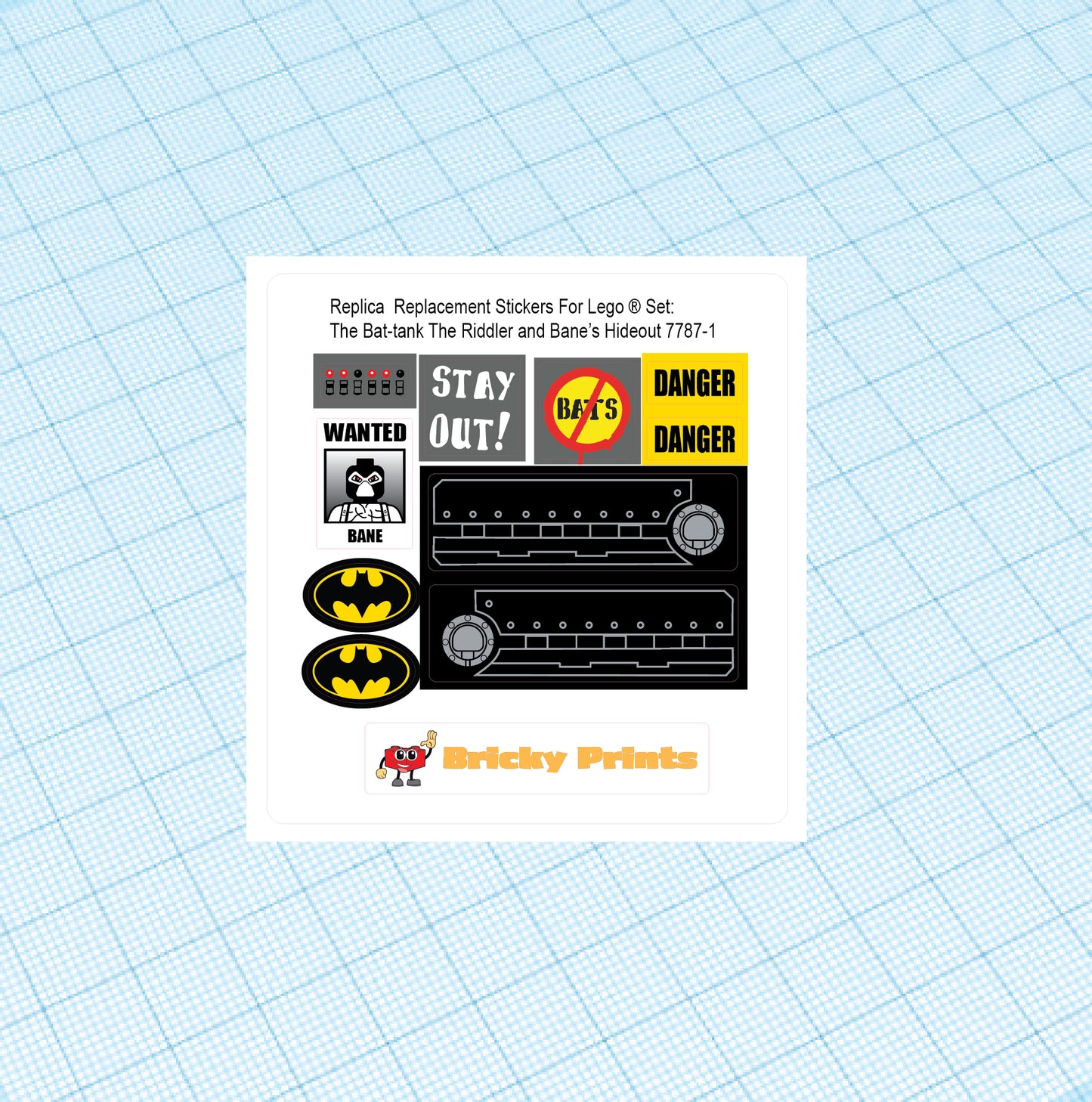 Replica Replacement sticker Set: The Batcave The Bat-Tank The Riddler and Bane's Hideout 7787