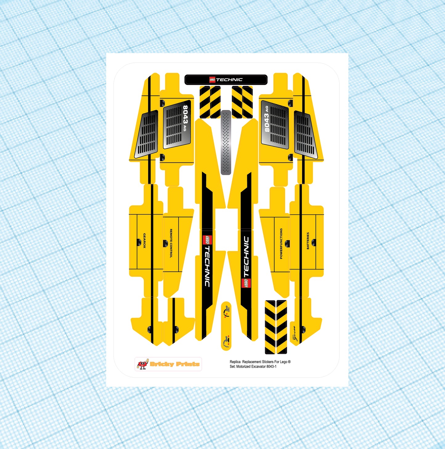 Replica Replacement sticker Set: Technic Model Construction Motorized Excavator 8043