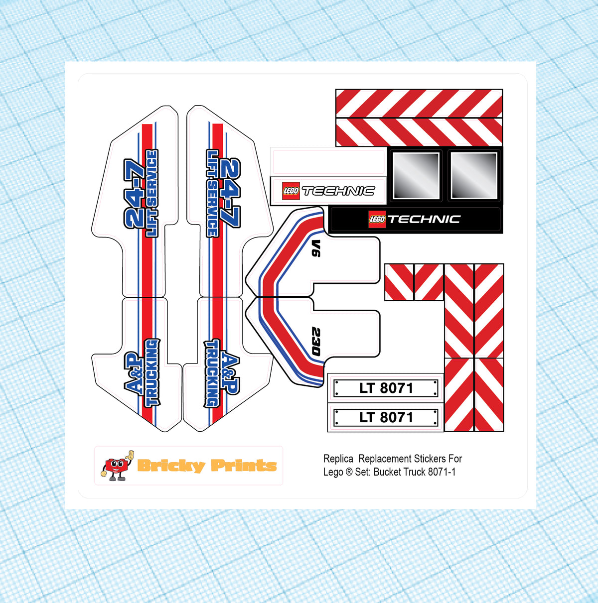 Replica Replacement sticker Set: Technic Traffic Bucket Truck 8071