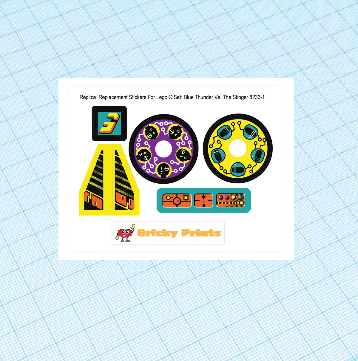 Replica Replacement sticker Set: Technic Competition Blue Thunder Vs. The Stinger 8233