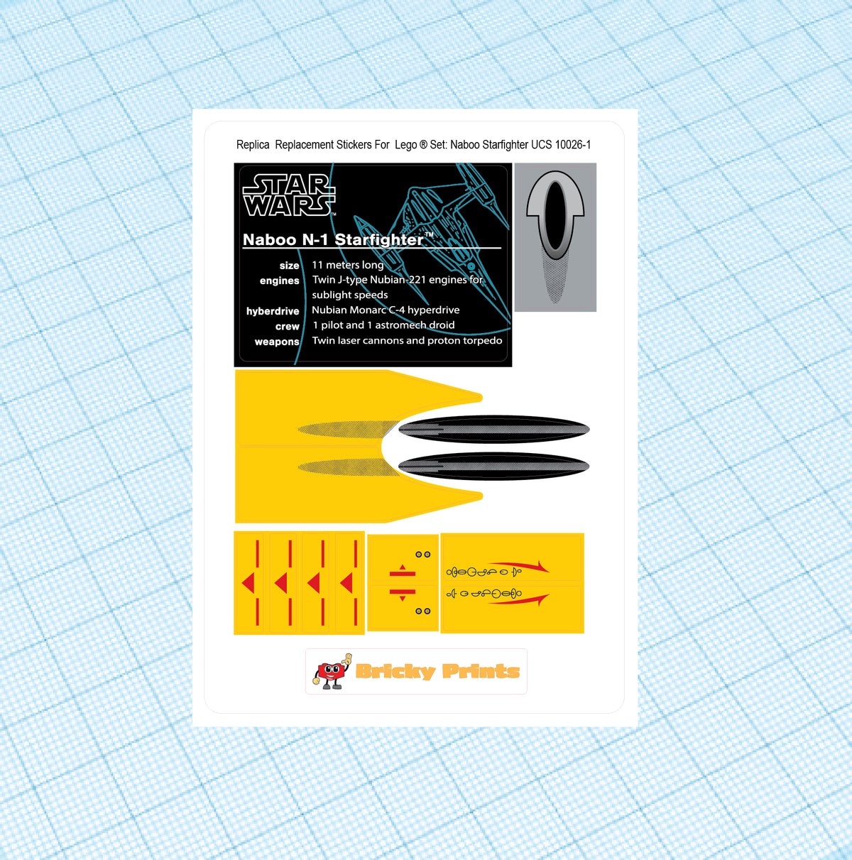 Replica Replacement sticker Set: Naboo Starfighter - UCS 10026