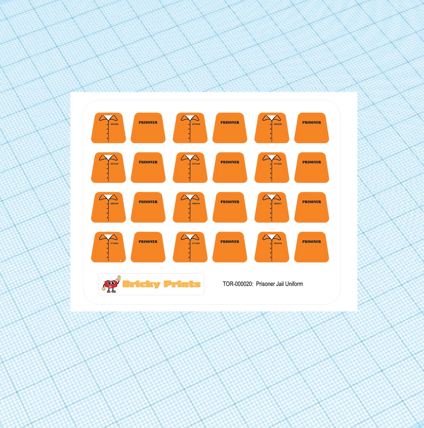 Custom Mini Figure Torso Sticker: Prisoner Jail Uniform