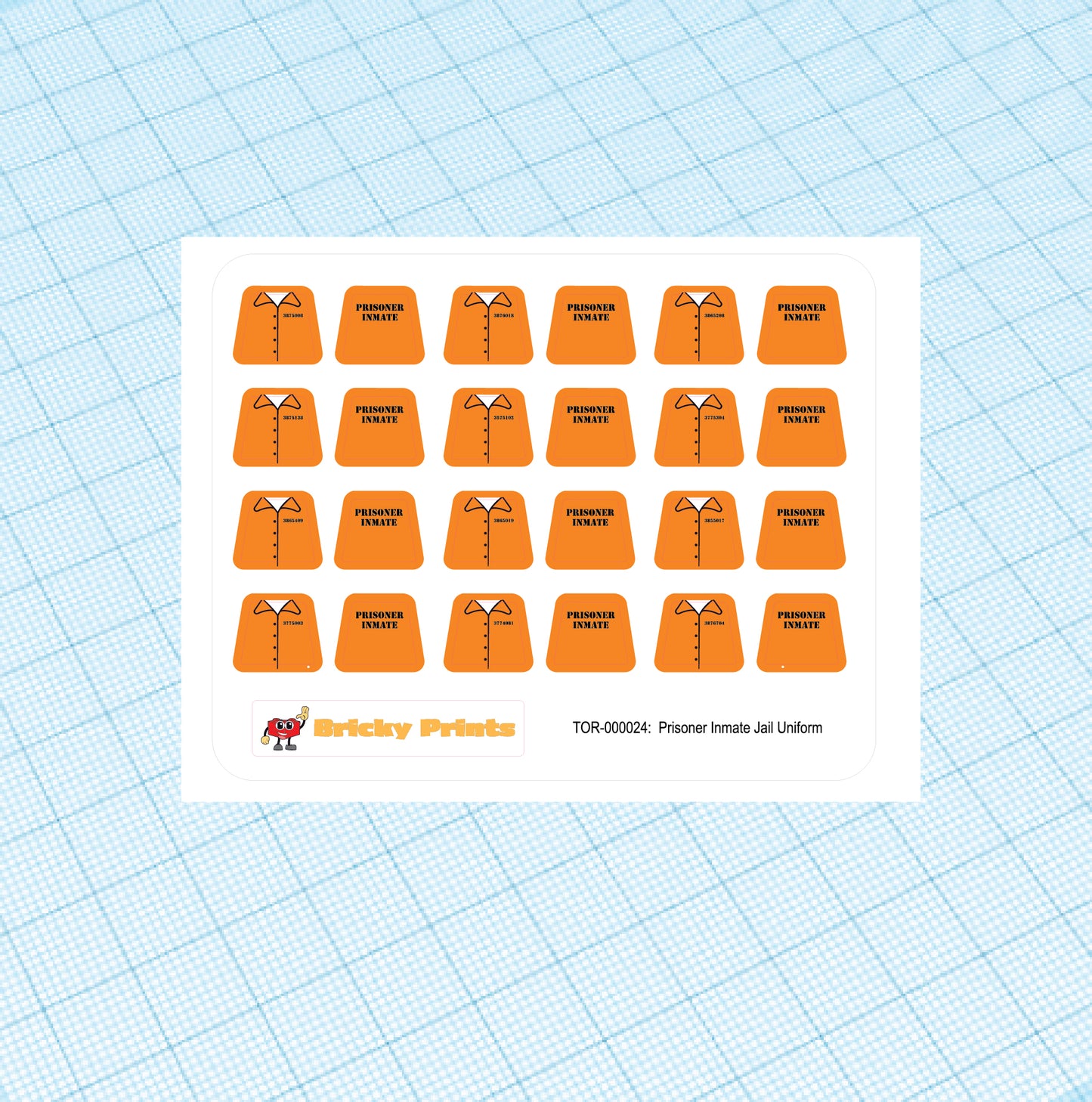 Custom Mini Figure Torso Sticker: Prisoner Inmate Jail Uniform
