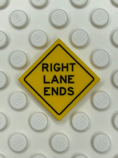 Warning Sign 2x2 Tile: Right Land Ends Sign