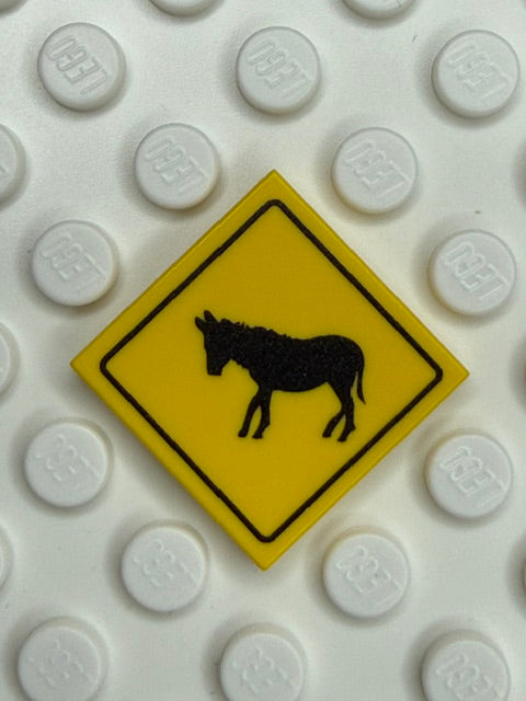 Warning Sign 2x2 Tile: Donkey Crossing Sign