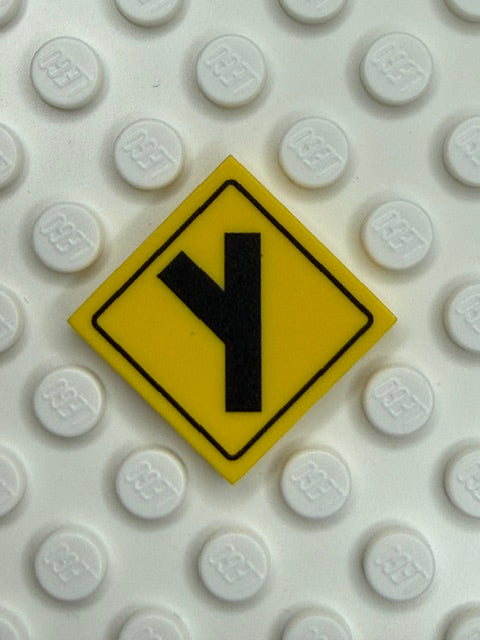 Warning Sign 2x2 Tile: Left Diagonal Side Road Sign
