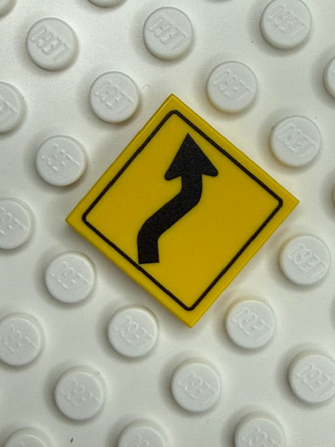 Warning Sign 2x2 Tile: Right Reverse Curve Sign