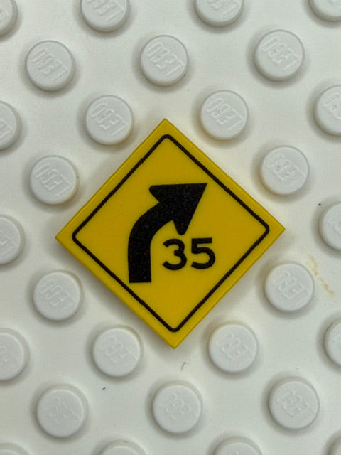 Warning Sign 2x2 Tile: Right Combo Curve Speed Sign