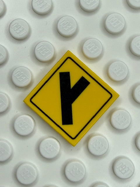 Warning Sign 2x2 Tile: Right Diagonal Side Road Sign