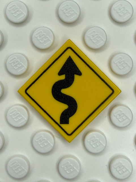 Warning Sign 2x2 Tile: Right Winding Road Sign