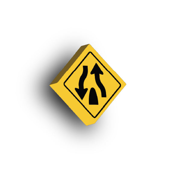 Warning Sign 2x2 Tile: Divided Highway Ends Sign