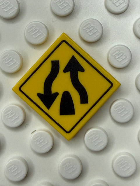 Warning Sign 2x2 Tile: Divided Highway Ends Sign