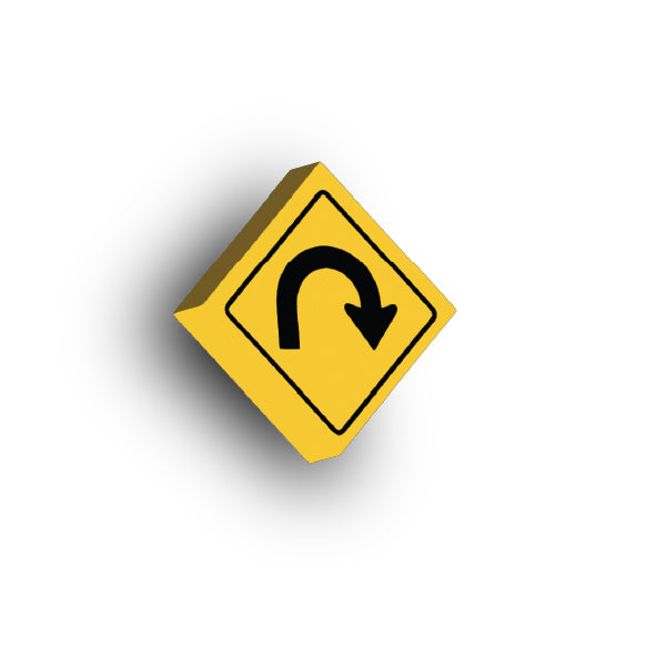 Warning Sign 2x2 Tile: Right 180 Degree Curve Sign