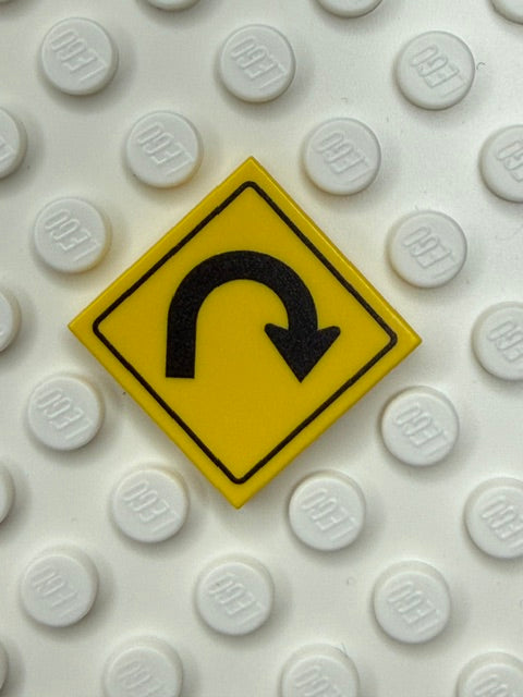 Warning Sign 2x2 Tile: Right 180 Degree Curve Sign